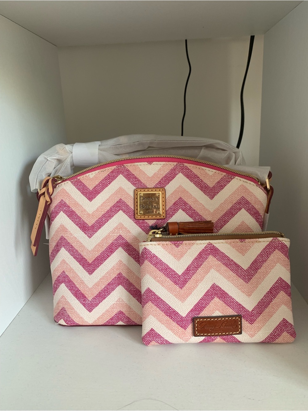 Dooney & Bourke Pink Chevron Pouch Set
